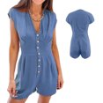 thumbnail image 4 of Mono con escote en V para mujer, mono con escote en V para mujer, mono corto de verano para mujer, monos cortos con escote en V, rendimiento sólido, 4 of 6