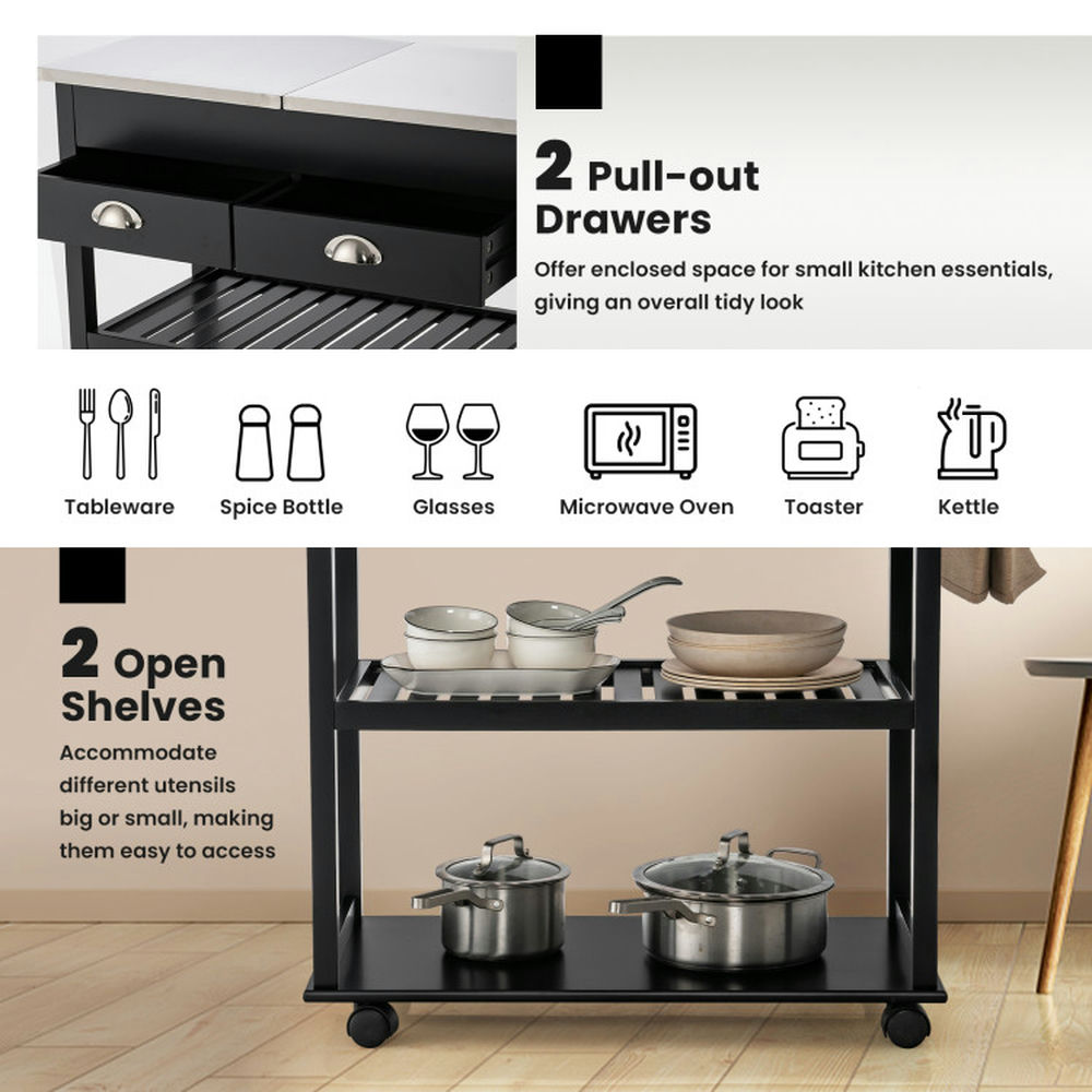 Finihen Rolling Cart, Kitchen Island Cart, Rolling Kitchen Island Trolley Cart with Drawers, for Kitchen, Dining Room, Black Finihen Rolling Cart, Kitchen Island Cart, Rolling Kitchen Island Trolley Cart with Drawers, for Kitchen, Dining Room, Black
