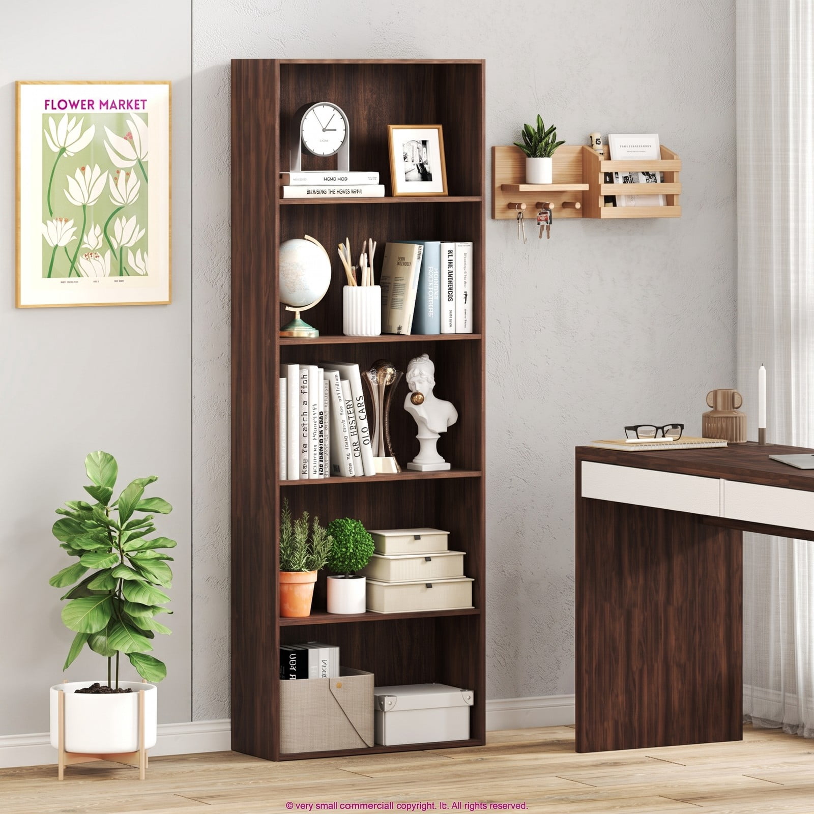 Furnibear 5-Shelf Bookcase, 67 Inch Tall Wood Storage Bookshelf, Modern Multi-Functional Display Cabinet with Anti-Tipping Kit for Home Office, Living Room, Bedroom