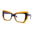 thumbnail image 4 of Womens Oversized Thick Squared Cat Eye Clear Lens Fashion Eyeglasses Blue Orange, 4 of 8