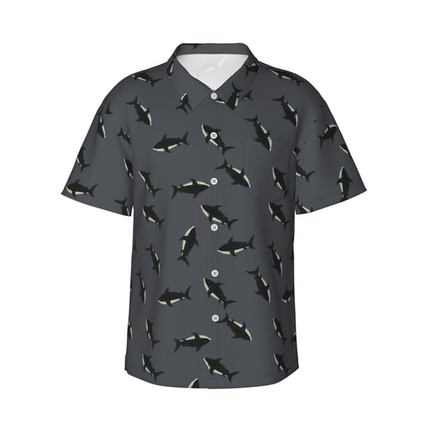 Fotbe Cute Shark Camisa Hawaiana para Hombre Unisex – Camisa Casual de Verano con Botones de Manga Corta de Algodón y Lino,Small