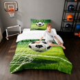 thumbnail image 3 of Manfei Soccer Sport Twin Comforter Sets, Goal Print Football Field Bedding Set, Green White, Reversible 2 Pieces 1 Comforter and 1 Pillowcase, 3 of 6