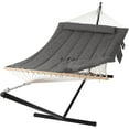 thumbnail image 3 of SUNCREAT 12 ft. Quilted Free Standing 2-Person Hammock with Stand and Detachable Pillow, Dark Gray, 3 of 8