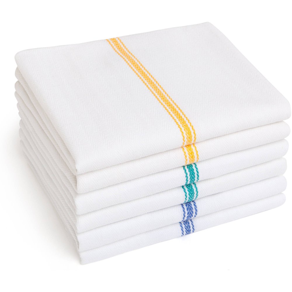 Premia Commercial Kitchen Towels, 6 Pack, White Dish Towels with Center