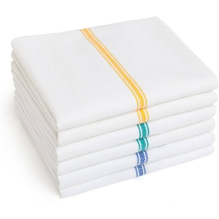 Premia Commercial Kitchen Towels, 6 Pack, White Dish Towels with Center Stripe, Variety Pack