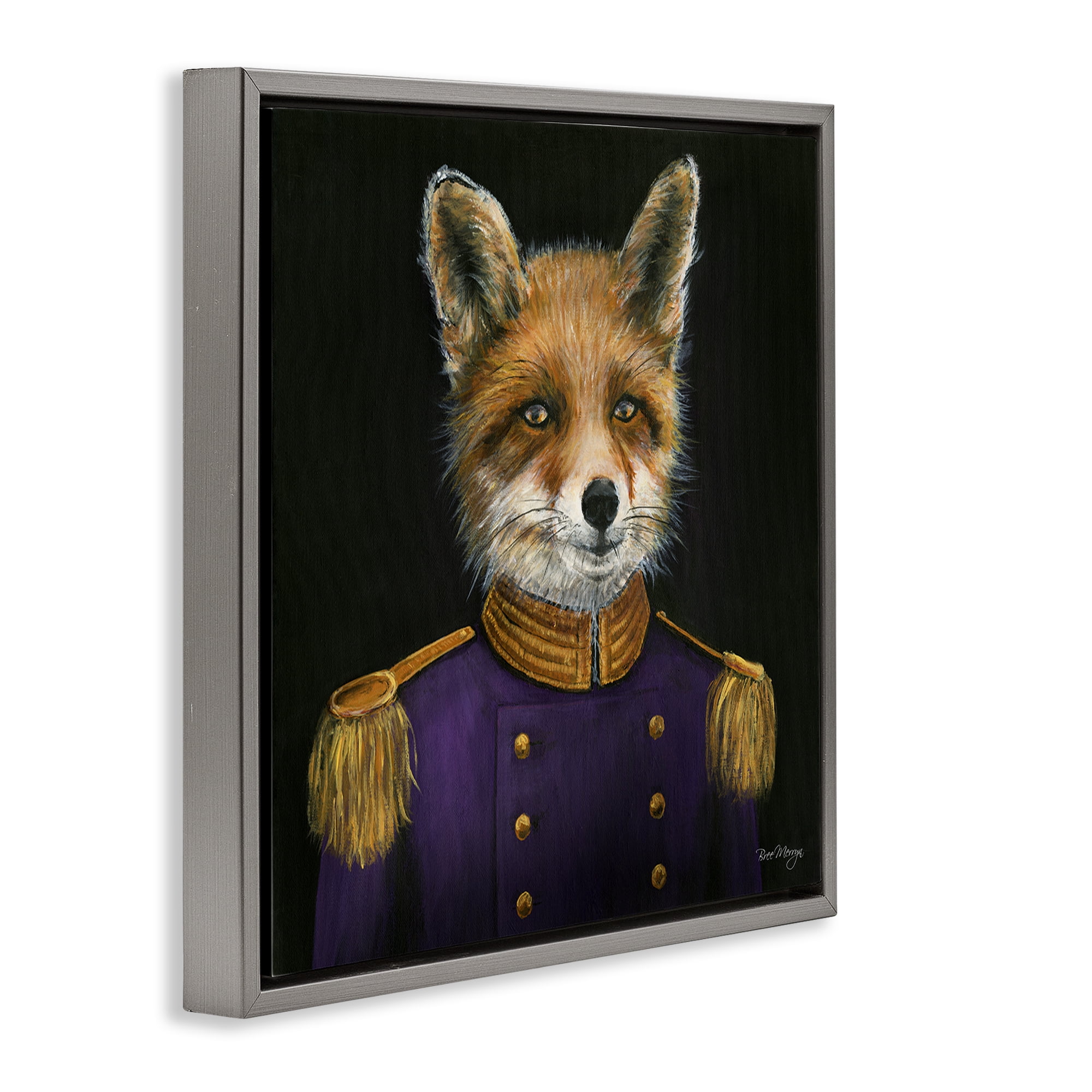 Stupell Industries Military Coat Fox Novelty & Humor Painting Gray Floater Framed Canvas Art Print Wall Art, 25 x 25
