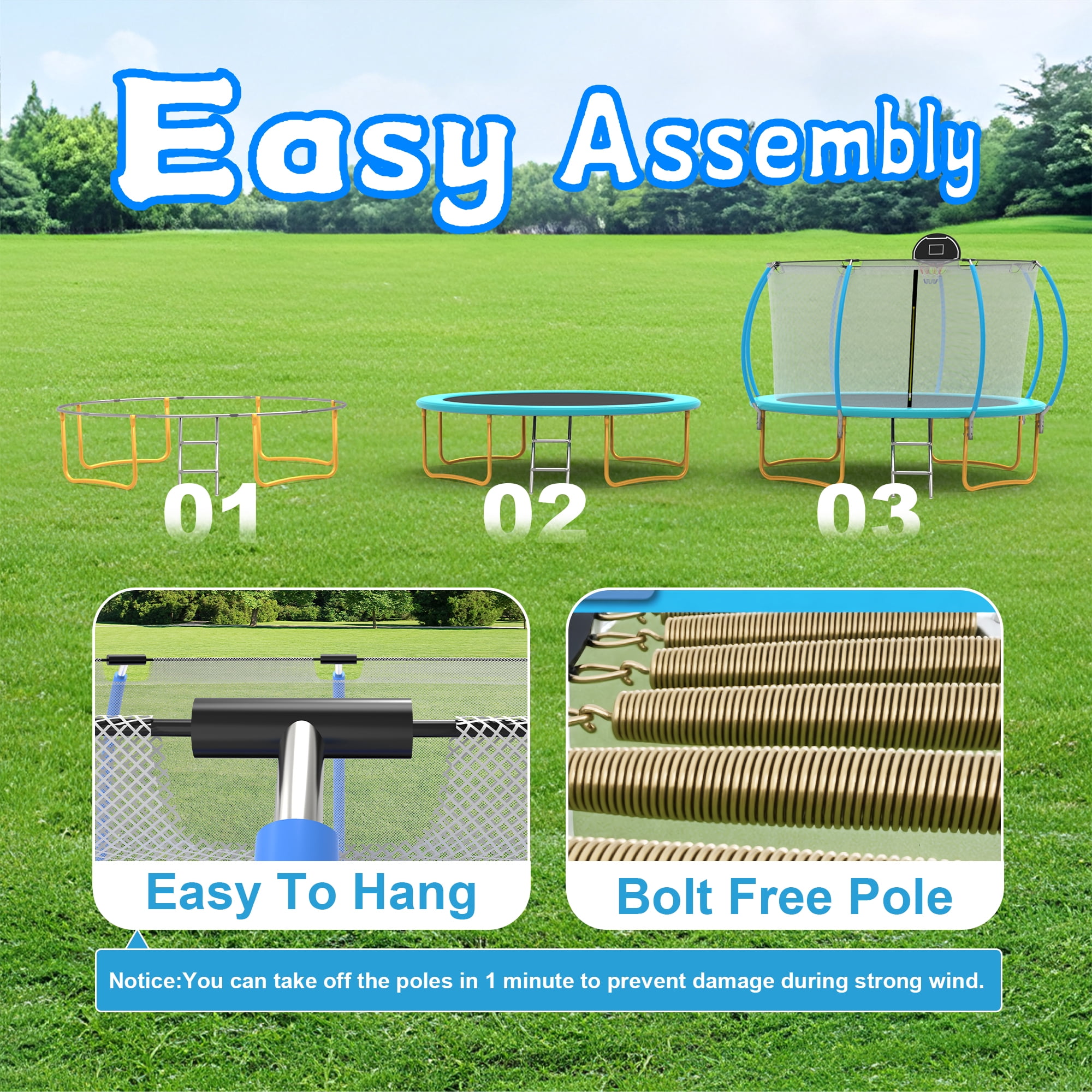 OVATO 1200LBS 12FT Trampoline for Adults and Kids,Trampoline with Enclosure,Basketball Hoop, Recreational Trampoline with Ladder, Heavy Duty Trampoline Capacity for 5-6 Kids