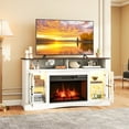 thumbnail image 2 of Gymax Meuble Télé avec Foyer, Télécommandes et Thermostat, Armoires de Rangement, Blanc, 2 of 10