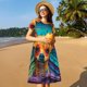thumbnail image 4 of Balery Colorful Textured Chihuahua Vestidos sueltos de manga corta para mujer, vestidos de verano 2025, vestidos casuales de corte A con vuelo., 4 of 6