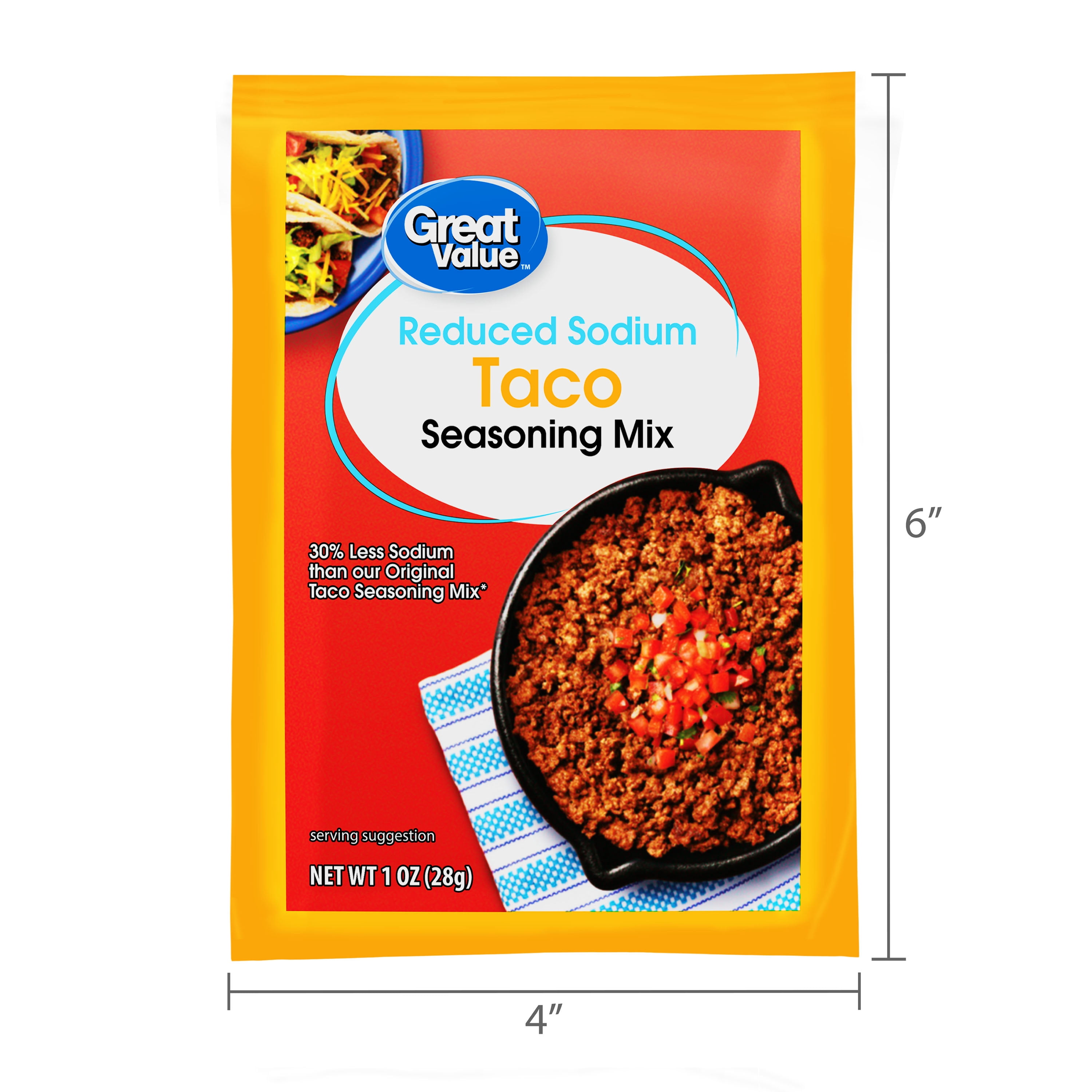(6 pack) Great Value Reduced Sodium Taco Seasoning Mix, 1 oz