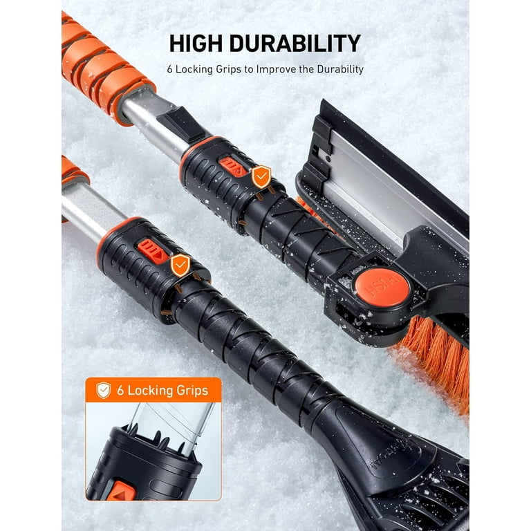 Windshield Ice Scrapers, 47.2 Snow Brush with Squeegee, Expendable Handle,  AstroAI 270° Pivoting Tool, Orange