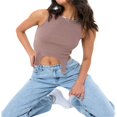 thumbnail image 4 of Summer Ribbed Tank Tops Casual Women Sleeveless Irregular Hem Vest Solid Color Slim Fit Crop Tops Female Base Tops Brown S, 4 of 6