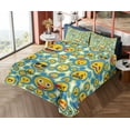 thumbnail image 4 of Ambesonne Emoji Art Fitted & Top Sheet Set with Shams, Fun World Yellow Faces, Sea Blue Mustard, 4 of 5