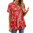 thumbnail image 5 of Nlife Women Bohemian Floral Print V-Neck Short Sleeve Casual Blouse Top., 5 of 7