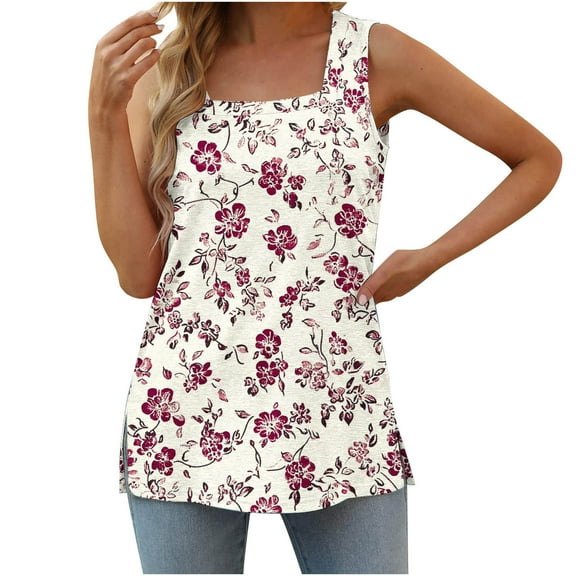 Youyipin Womens Tops Summer Sleeveless Square Neck Tops Flowy Pleated Tunic Tank Tops For Women Loose Fit Spring Tops For Women