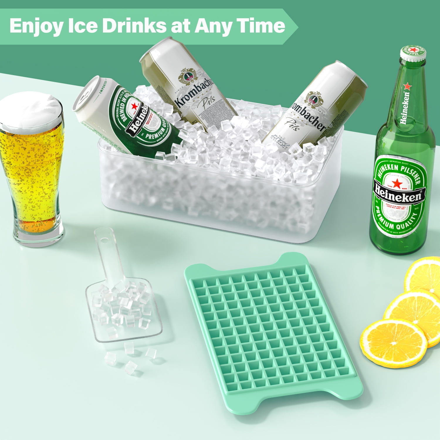 Mini Ice Cube Tray with Lid and Bin: TINANA 117×4 PCS Small Ice Trays for Freezer - Easy Release Nugget Ice Tray with Lid - Green