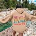 thumbnail image 4 of We Love Because He First Loved Us Hoodies for Women Long Sleeve Christian Hooded Sweatshirt with Pockets Pullover Tops, 4 of 6