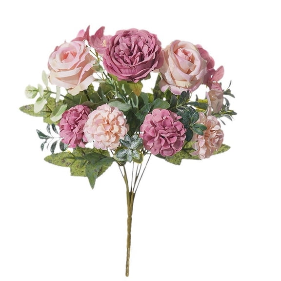 HOARBOEG Elegant Artificial Silk Flower Bouquet for Home Decor - Real Touch Roses Peonies, Wedding Centerpiece, Vase Arrangement, Table & Wall Decoration (12in)