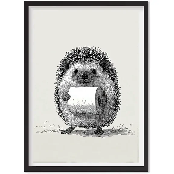 Funny Bathroom Wall Art Of Vintage Hedgehog Print: Retro Bathroom Wall Decor, Matte Canvas Stretched, Posters for Room Bedroom Living Room Bathroom Wall Decor, Posters & Art Prints, Gift.