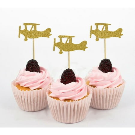 Darling Souvenir Plane Shape Cupcake Toppers Birthday Wedding Party Dessert Decorations - Pack Of 20