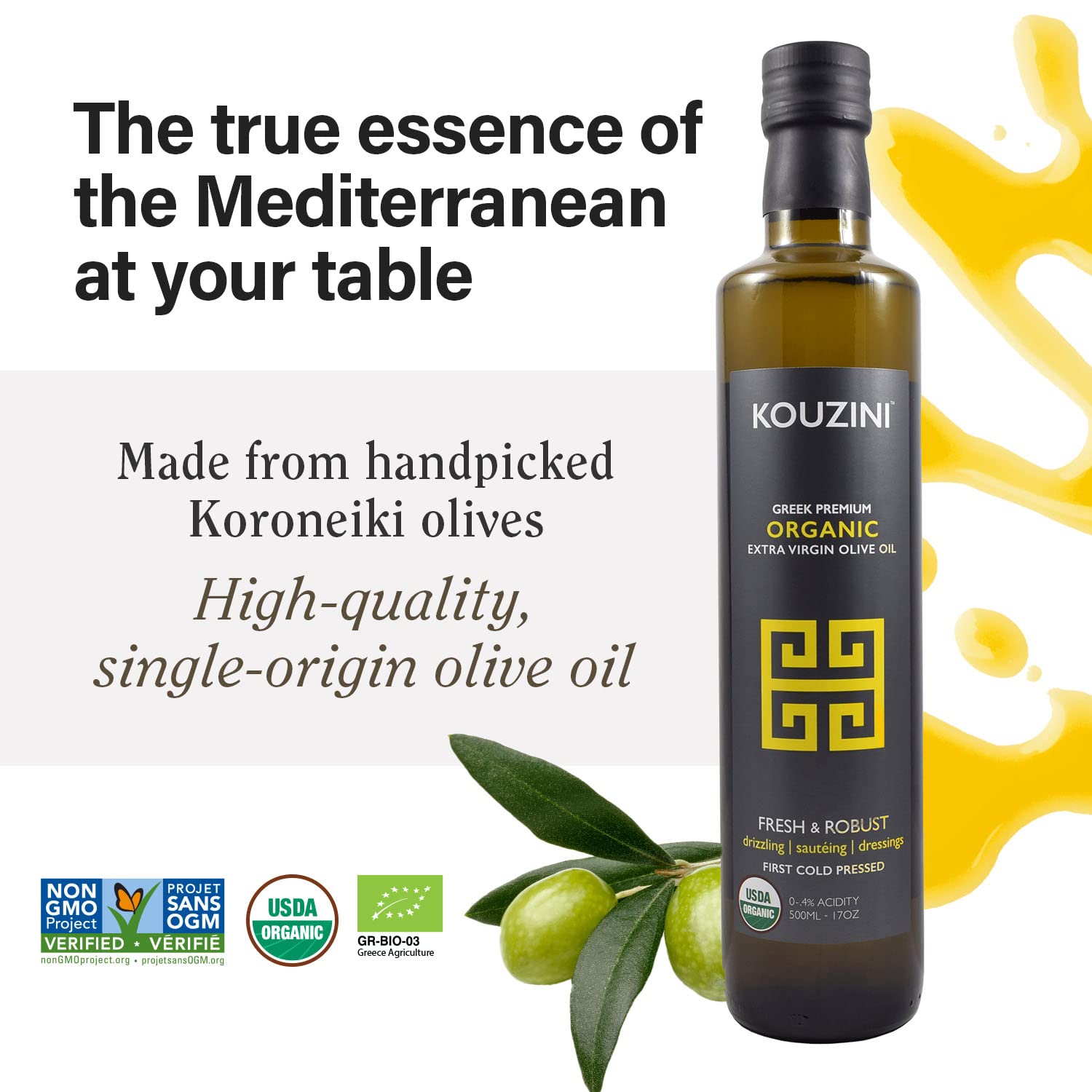 Kouzini Organic Greek Premium Extra Virgin Olive Oil 16.9 fl oz