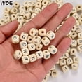 thumbnail image 2 of 50/100/200 piezas de 10 mm de mezcla aleatoria de cuentas con letras del alfabeto cuadradas, espaciadoras sueltas, cuentas iniciales de madera natural para hacer joyas y collares, 2 of 5