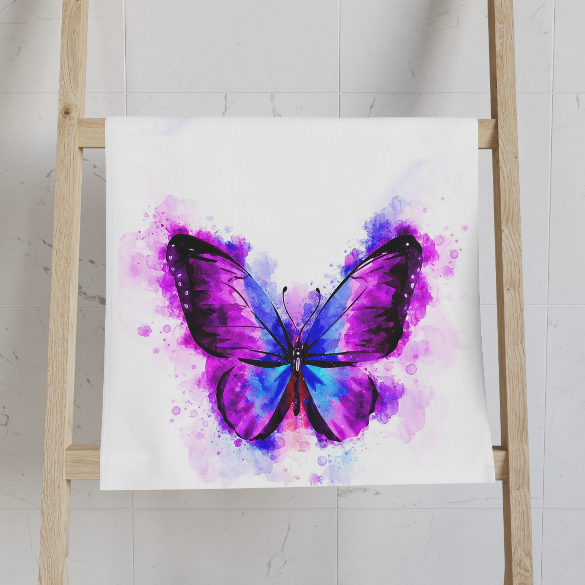 Purple and Blue Butterfly Hand Towel, bathroom towel, kitchen towel