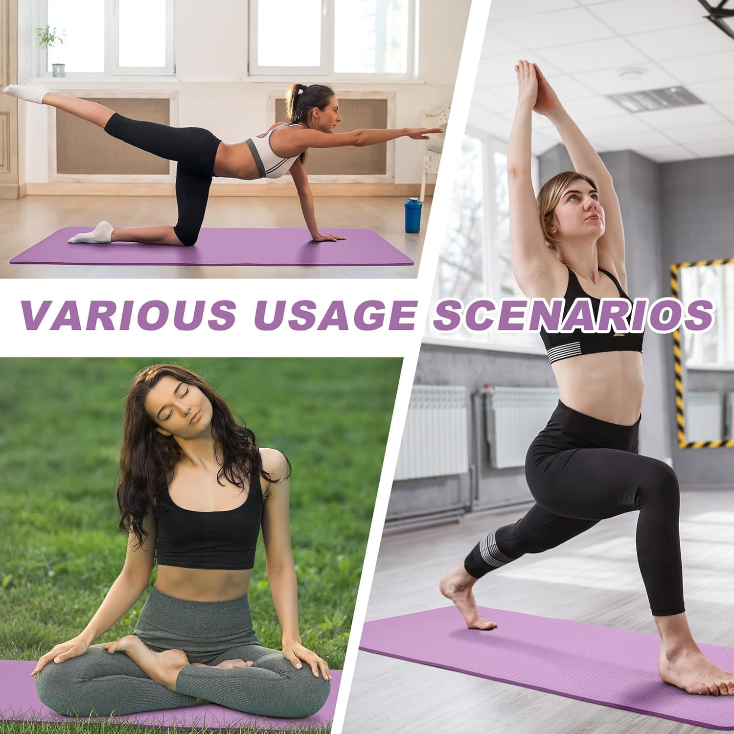 Behome Yoga Mat Non Slip, Anti-Tear 72” x 24” Exercise Mat with Strap and Storage Bag, 1/4" Thick Fitness Mat for Pilates, Stretching, Floor & Fitness Workouts