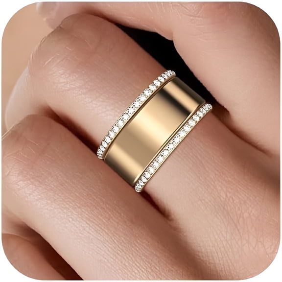DESIGNICE 2-Pack 14K Gold Plated Stacking Rings for Women, Cubic Zirconia Simulated Diamond Ring Stack for Women