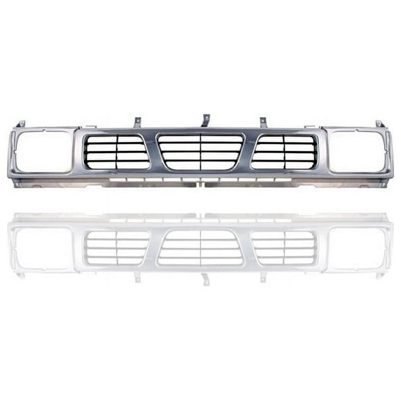 Grille - Compatible/Replacement for '93-97 Nissan Pickup/Hardbody - Main, Chrome Frame Silver Insert - 6231055G10