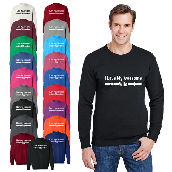 OXI Crewneck Sweatshirt - I Love My Awesome Wife, Basic Casual Sweatshirts for Men's and Women Fleece Sweatshirt Long Sleeve - Antiquee Cherry Small