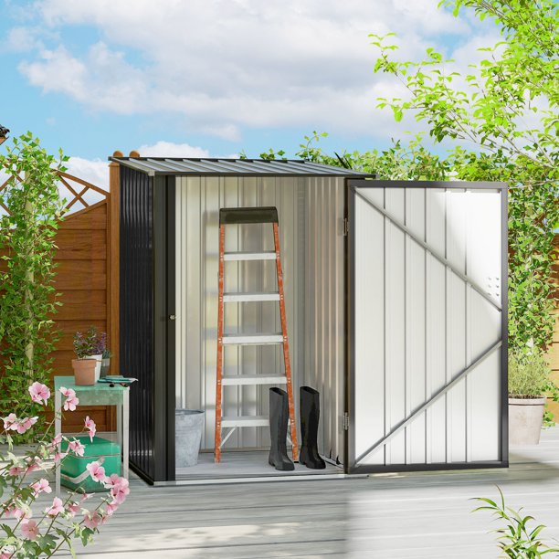 Outsunny 3.3' x 3.4' Lean-to Garden Storage Shed w/ Lockable Door