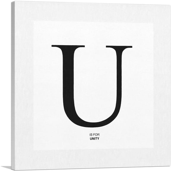 ARTCANVAS Modern Black and White Gray Serif Alphabet Letter U Canvas Art Print - Size: 12" x 12" (0.75" Deep)