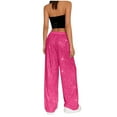 thumbnail image 5 of WULMLEO Women Sparkly Sequin Wide Leg Pants Shiny Elastic Low Rise Drawstring Palazzo Pant Glitter Baggy Party Long Trouser Hot Pink XL, 5 of 6