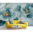 thumbnail image 3 of Modern Blue Flowers Custom Wallpaper Abstract Marble Wall Murals Living Room Bedroom Background Luxury Gold Foil Art 3D Wall Mural Home Decor 138"W x 100"H (Not Peel and Stick), 3 of 6