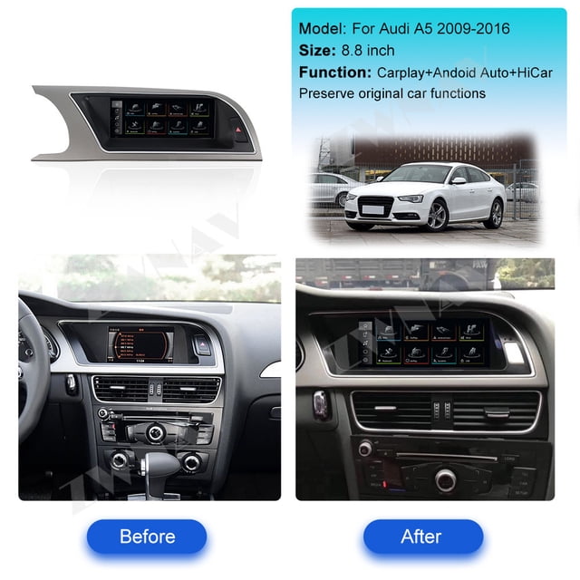 ZWNAV Ultra-Thin 8.8 inch Wireless CarPlay+Android Auto Retain Original Car Function Car Radio Stereo Multimedia Receiver for Audi A5 2009-2016 Compatible with Original Car System