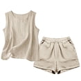 thumbnail image 7 of Women'S Summer Solid Color Cotton Linen Loose Casual Sleeveless Vest And Pocket Shorts Set, 7 of 7