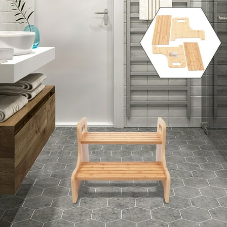 2-Tier Small Step Stool with Handle Convenient Stair Ladder Step Stool Wood Portable