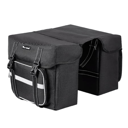 Waterproof MTB Bike Double Pannier Bag with Safety Reflective Strips Bike Rear Rack Double Pannier Bag for Cycling Traveling Commuting (Black)