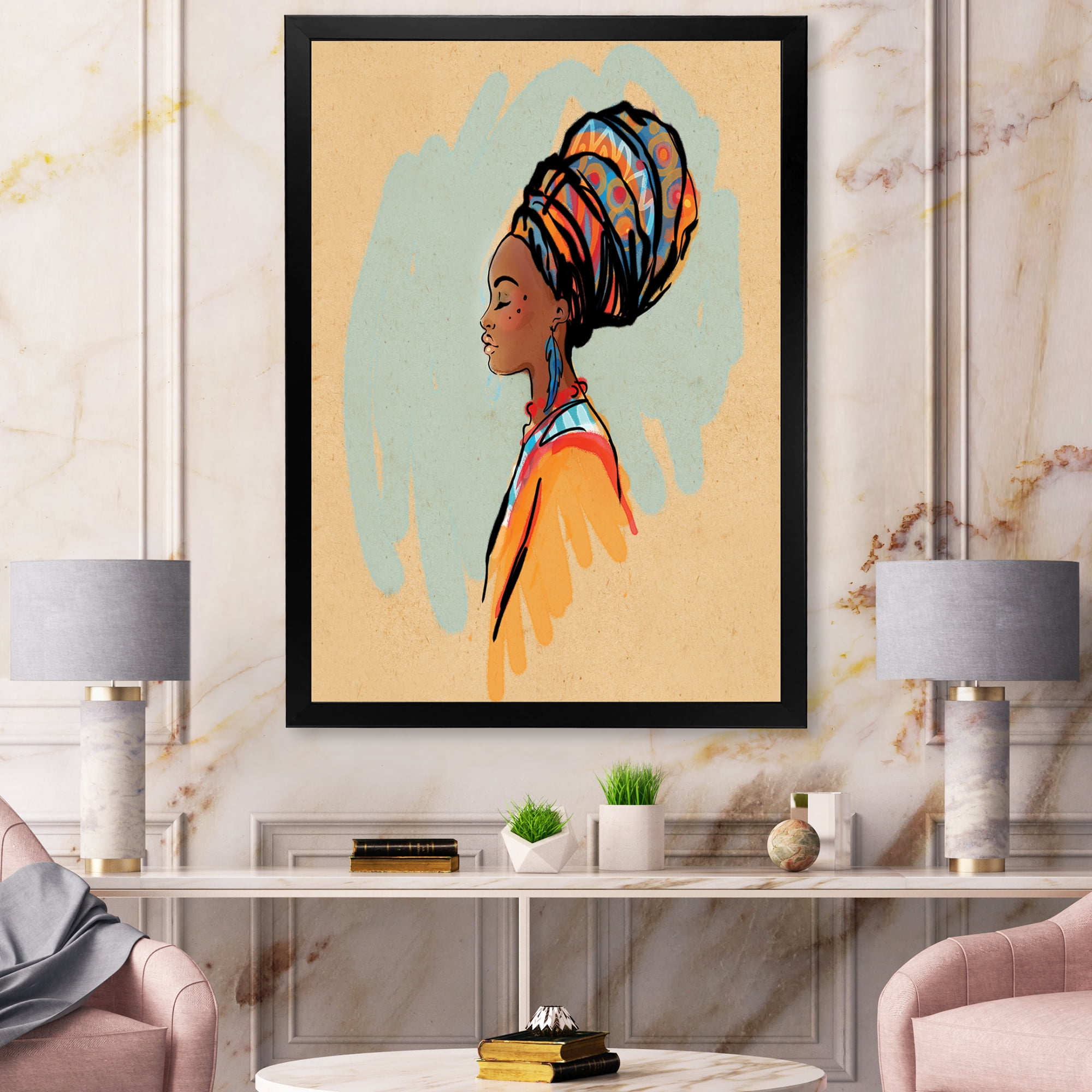 Designart 'Portrait of African American Woman With Turban II' Modern Framed Art Print