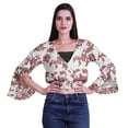 thumbnail image 4 of Moomaya Printed Womens Crop Top Wrap Style Top Wear Ruffle Long Sleeve Casual Summer Blouse, 4 of 6