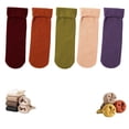 thumbnail image 2 of VISALY Winter Cotton Warm Thick Fleece Lined Mid Calf Socks for Unisex 5Pcs Soft Warm Knit Crew Socks Solid Color Cozy Non Slipper Socks for Home Outdoor (5 Pairs Set) Purple One Size, 2 of 3
