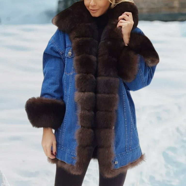 Clothing Blue Jean Jacket With Fur Womens Winter Women Denim