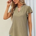thumbnail image 3 of Tops con cuello en V Diseño hueco Puños sueltos transpirables de moda Tops de color puro Tops casuales de manga corta para playa Amarillo L, 3 of 6