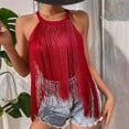 thumbnail image 5 of Tank Tops For Women Tassel Trim Sleeveless Neck Bodysuit Top Camisole Tops For Women, 5 of 5