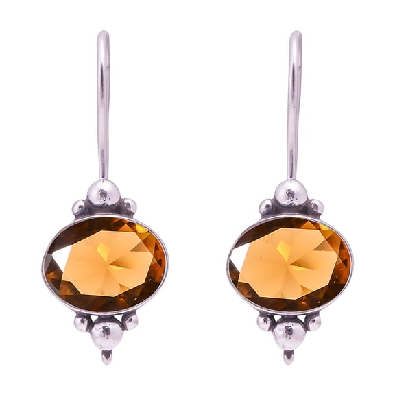 Smokey Gemstone 925 sterling Silver Earring, Length 1.47", Gift For Her, Silver Handmade Jewelry, Smoky Quartz Earring, Brown Earring, Oval Earring, G