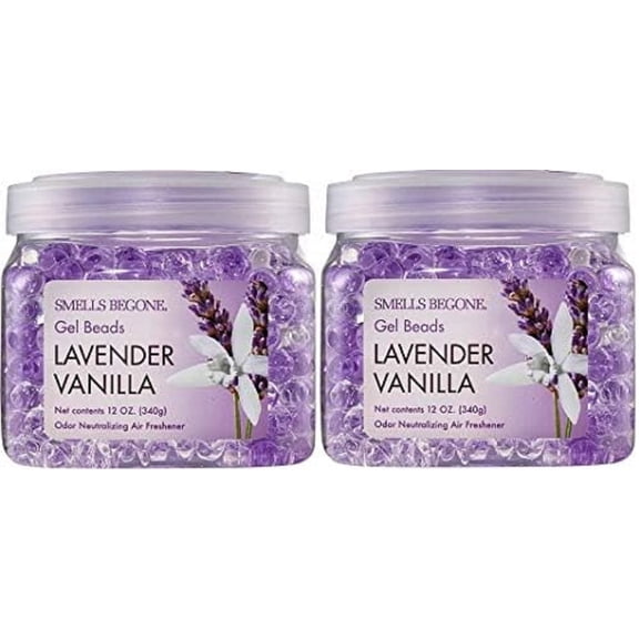SMELLS BEGONE 12oz 2-Pack Odor Absorber Gel Beads Air Freshener Odor Control Lavender Vanilla Scent