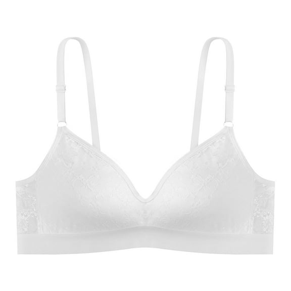 Thin Breathable Back Suspender Inner Build Fixed Cup No Underwire Lace Bra Gather Wrap Chest, White