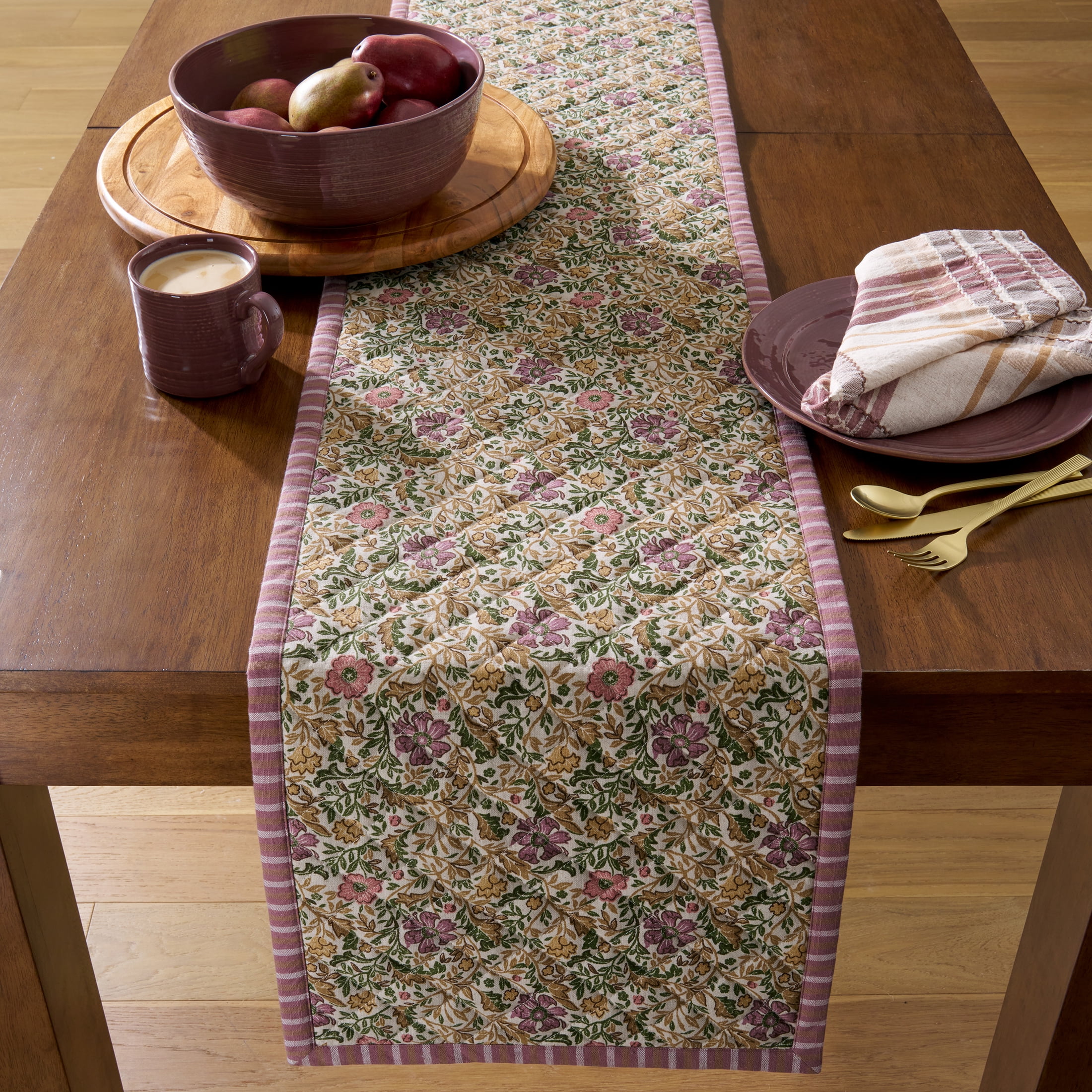 Better Homes & Gardens Edith Vine Floral 90" x 14" Cotton Linen Table Runner