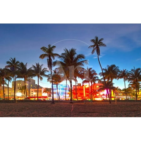 Miami Beach Florida Hotels And Restaurants At Sunset Print Wall Art By (Best Indian Restaurant In Miami Fl)